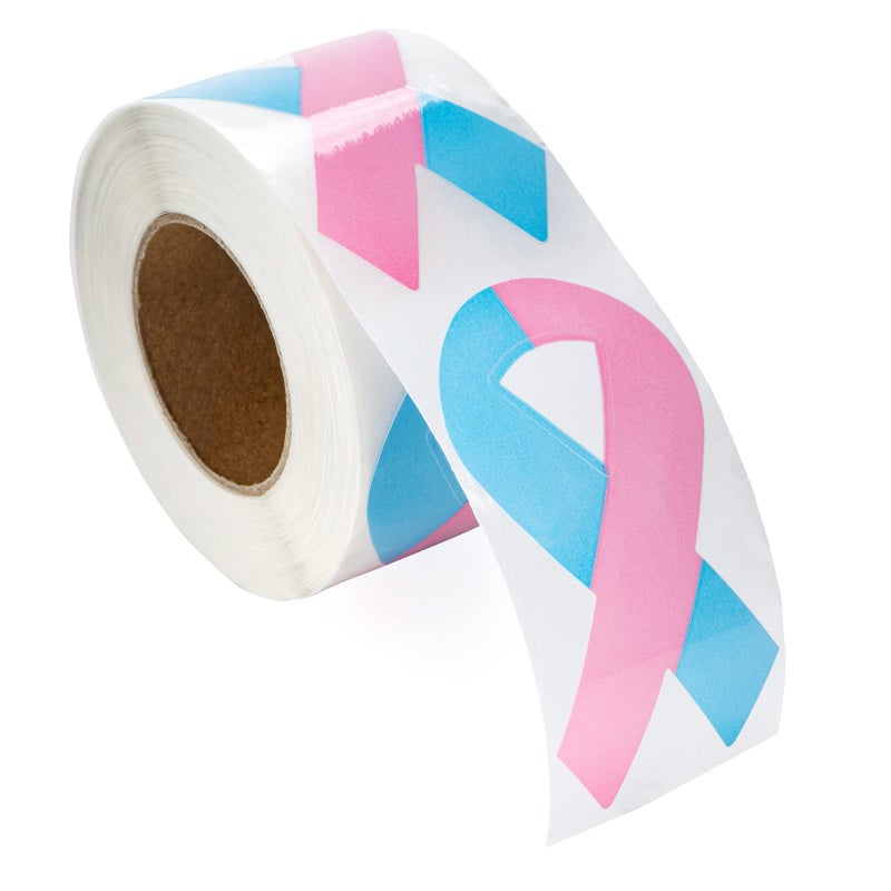 Fundraising For A Cause 250 Pink & Blue Ribbon Stickers for Birth Defects Awareness, SIDS Awareness, Male Breast Cancer, Infant Loss, Fundraising & Gift Giving - - Image 2